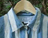 Blue and White Stripe Silk Shirt Womens Medium