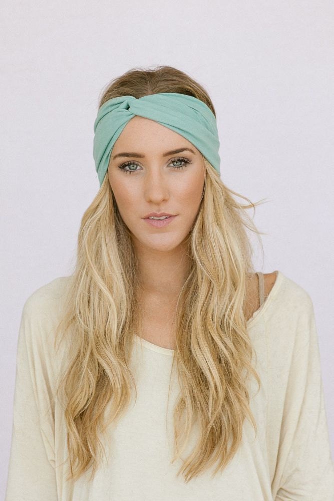 Aqua Mint Turband Headband Fresh Green Stretchy Workout Fashion Turban Hair Band Women's Fashion Hair Accessories Workout Headband