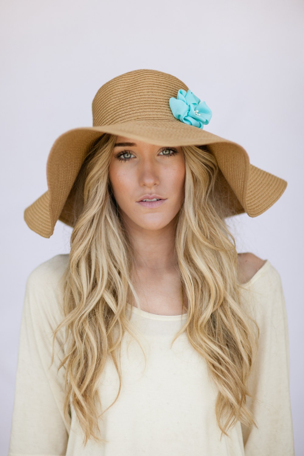 Oversized Floppy Sunhat Natural Sun Hat with Mint Flower Milliner Derby Women's Fashion Beach Cap Summer Shade Hat Oversized Brim Brown