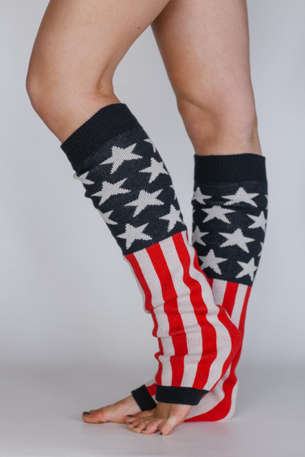 American Flag Leg Warmers Socks Print Sweater Knit Over the Knee Leg Warmers - Old Glorya American Flag Leg Warmers