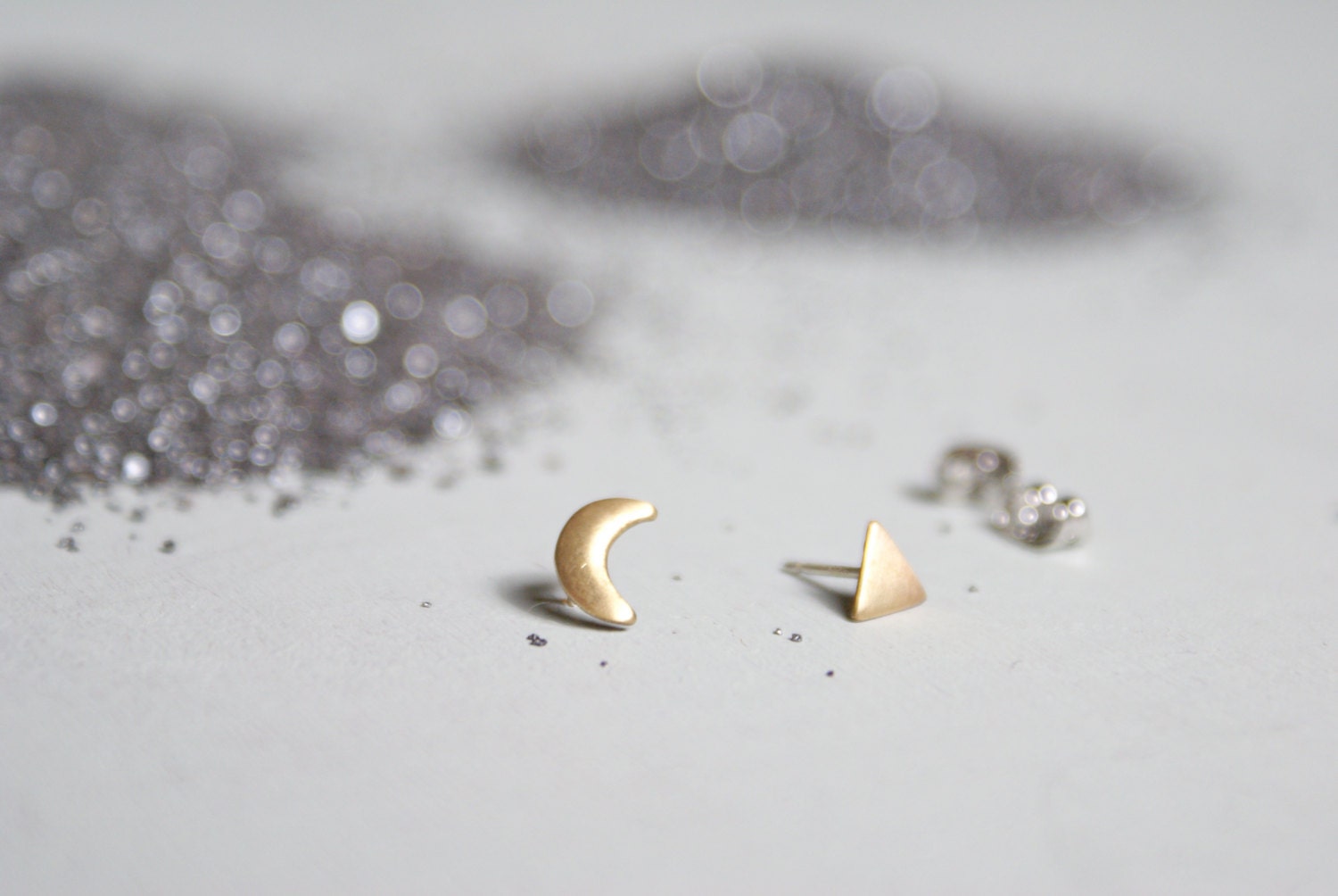 Moon / Triangle stud - asymmetrical post earrings