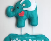 Felt Door Name Sign - Felt Elephant Door Sign - with 8 letter name or text - Nursery Decoration - "its a boy" baby shower sign