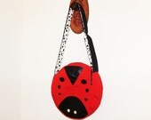 Ladybug Bag Red Messenger Bag Upcycled Handmade Unique Novelty Canteen with Chain Tassel Zipper Pull