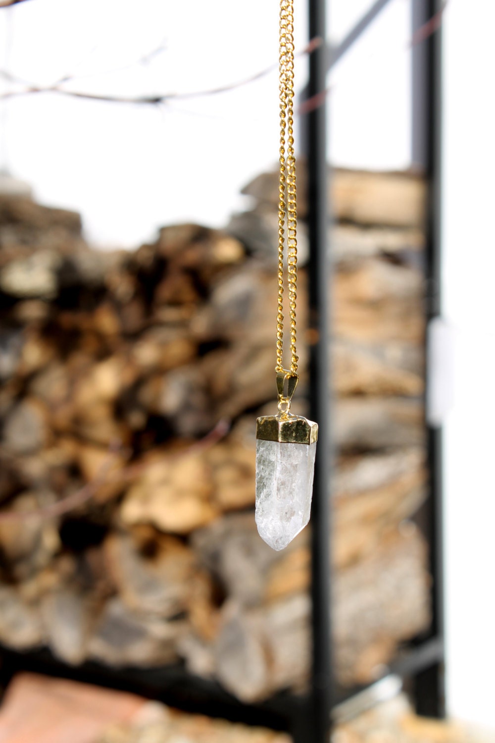 Single Chain Gold Plated Crystal Quartz Necklace