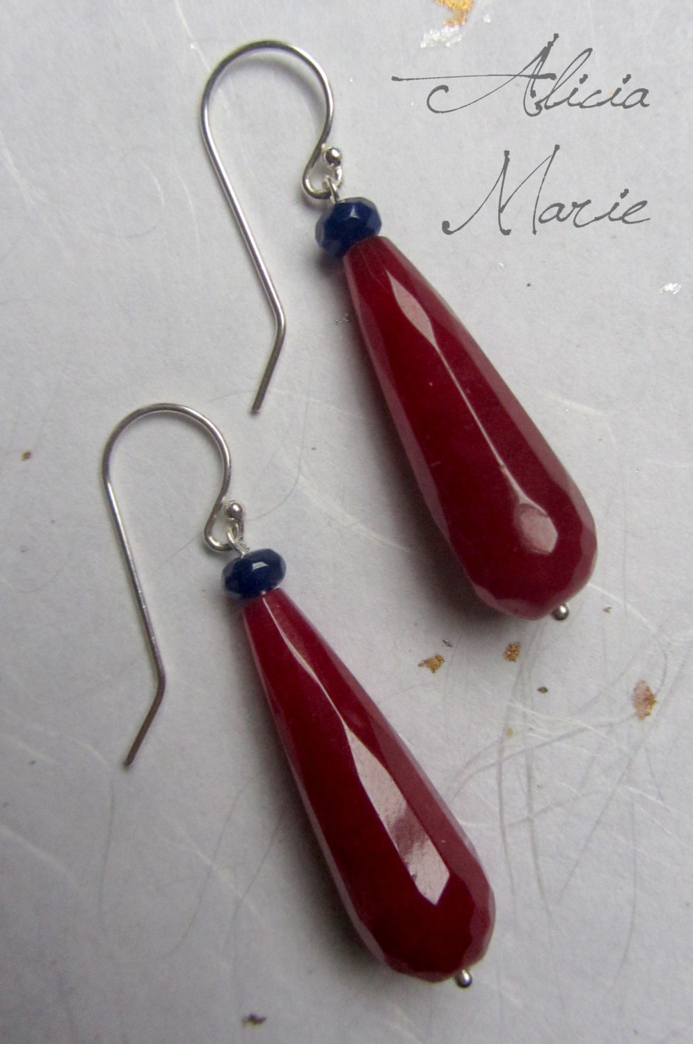 Mixed Berry - Ruby and Sapphire Jade Teardrop Earrings