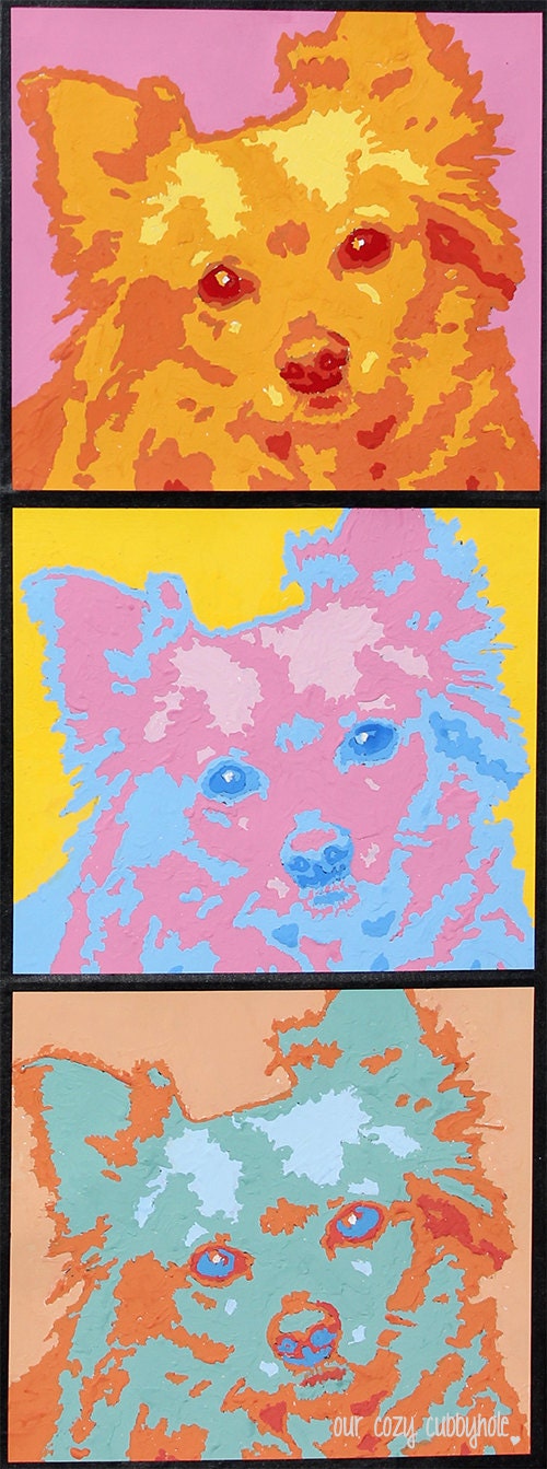 Custom Andy Warhol Inspired Pop Art Pet Portrait - 3 Boxes