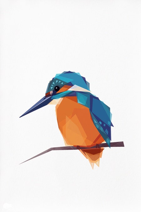 Royal Blue Kingfisher, Geometric art, Minimal, Bird Print, Original illustration, Art, A4, A3, A5, Custom size