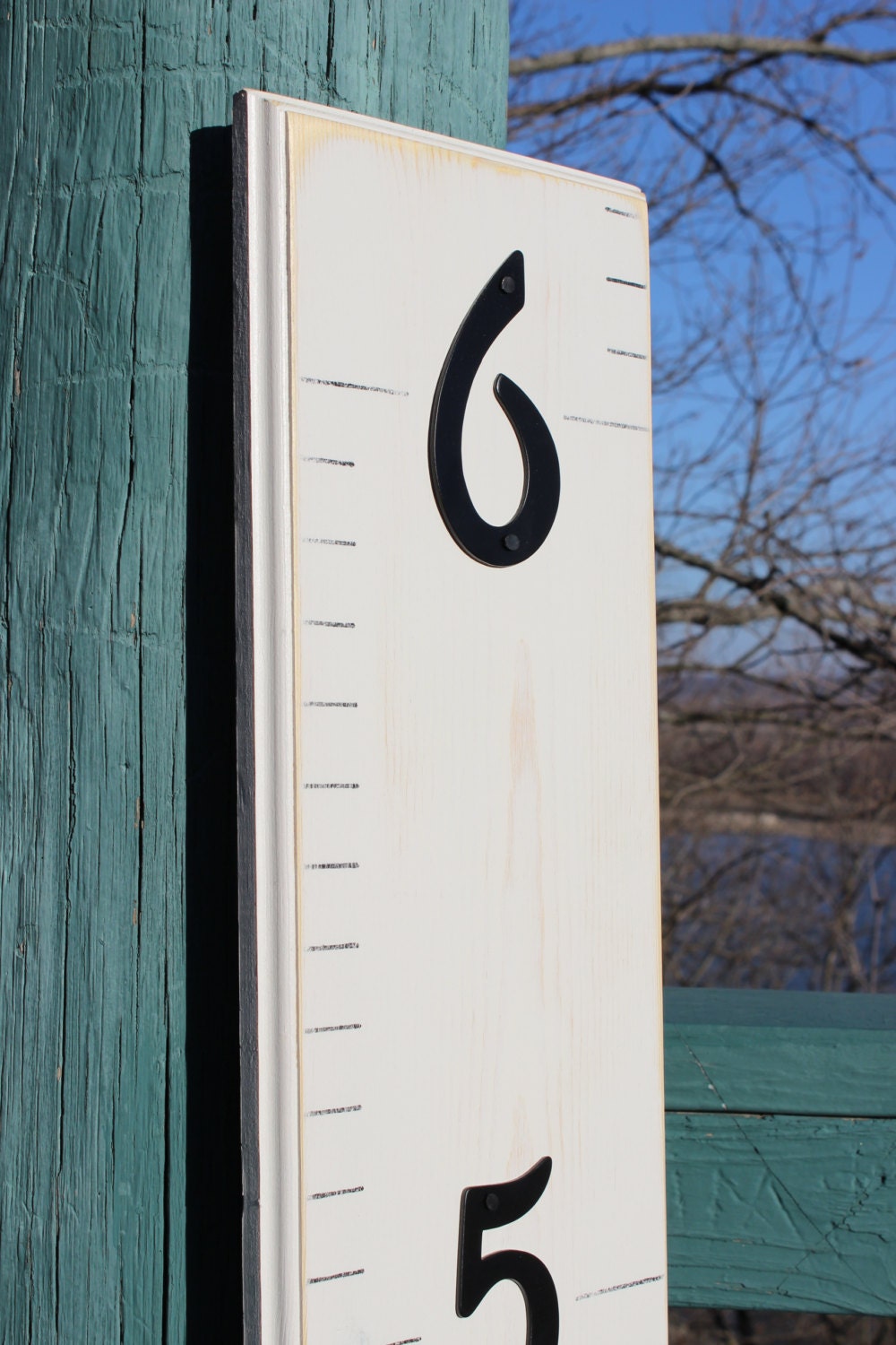 Wooden Growth Chart  for Children Distressed with a Routed Edge and Metal Numbers