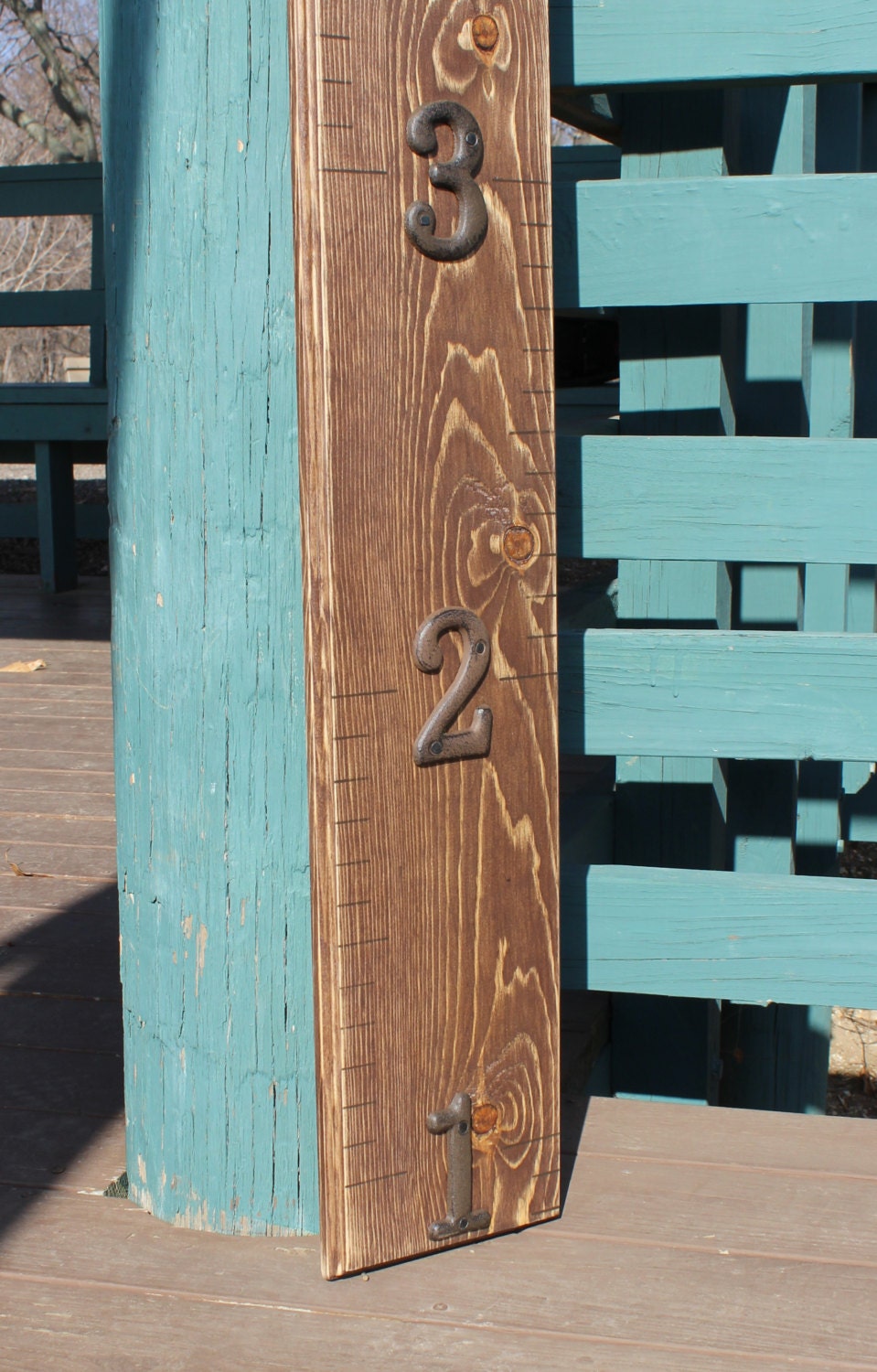 Wooden Growth Chart Ruler Distressed With Routed Edge - Walnut - House Numbers