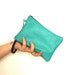Leather Pouch, Cosmetic bag ,Clutch Purse, Mint Blue Turquoise Wristlet genuine leather