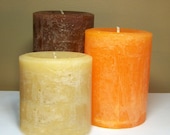 3 Rustic Unscented Candle Centerpiece, Brown, Orange, Yellow
