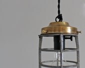 Vintage Industrial Repurposed Explosion Proof Cage Pendant Light - Brass Edison Bulb Minimalist Lighting - Unique Upcycled Hanging Lamp