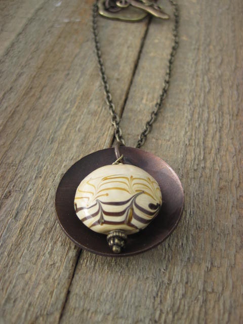 Tribal Copper Necklace- Copper bowl with hand painted bead
