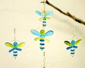 Butterfly Mobile, Butterfly Suncatcher, Glass Suncatcher, Angel Suncatcher Ornament, Glass Moible, Crystal Mobile, Cyan Blue, Green, Window