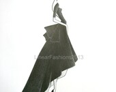 Fashion Illustration, 1950s Ball Gown, Original Pencil Drawing, Art Gift, Minimalist Decor