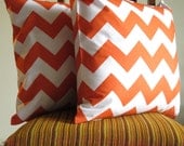 ORANGE PILLOW THROW chevron 20 x 20 modern bold White zig zag Riley Blake cotton Home Decorative set of two