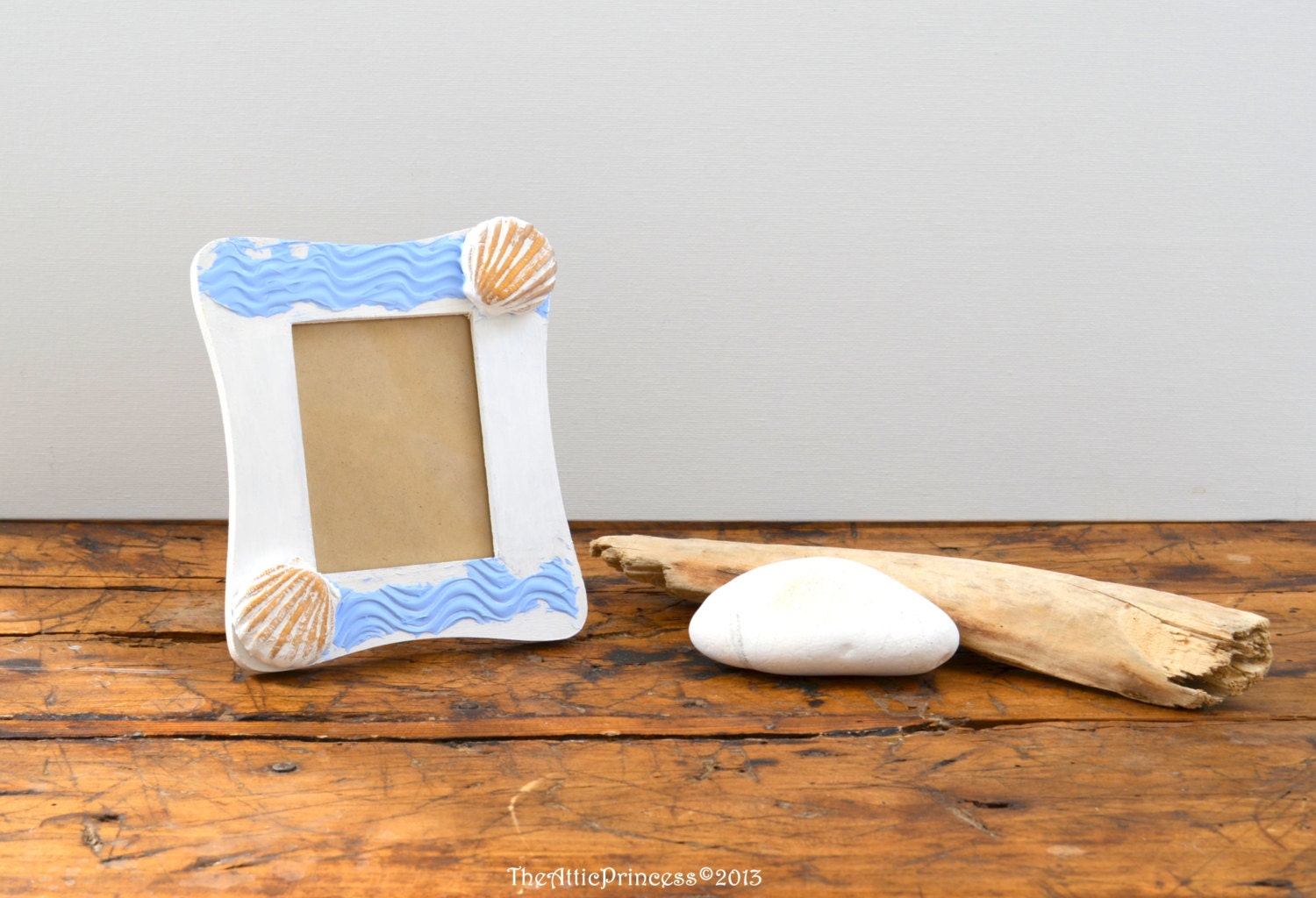 Seashells wood photo frame, spring summer home decoration