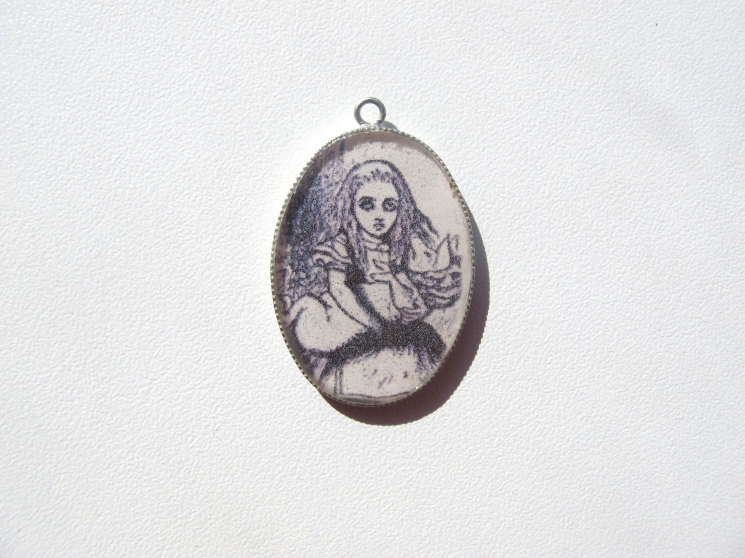 Alice in Wonderland necklace, John Tenniel Illustration in black and white, Alice and the Pig