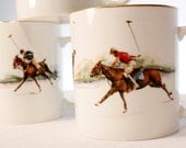 Vintage Ralph Lauren Fine English Bone China Mugs - Polo Scene Pattern 1983: Set of 3