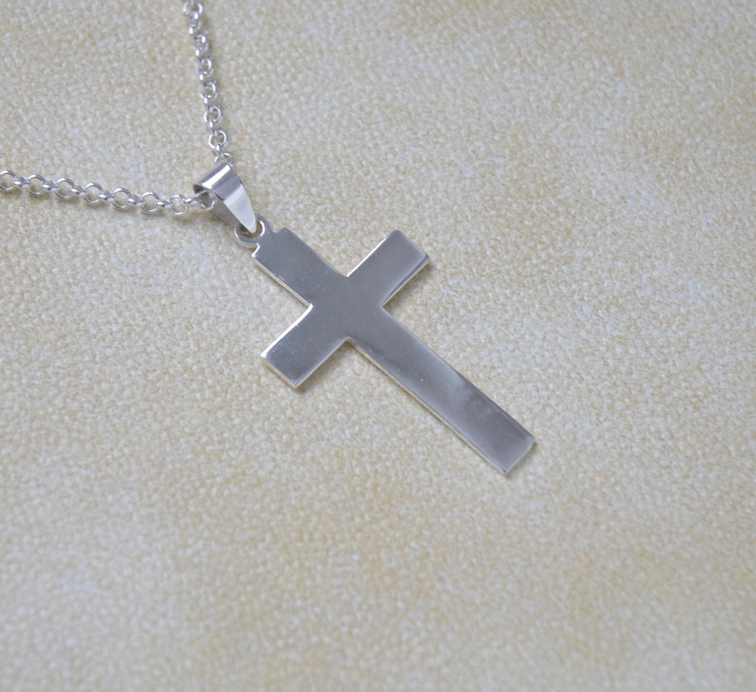 Large silver cross necklace - sterling silver extra large shiny flat cross pendant - modern everyday jewelry - prima