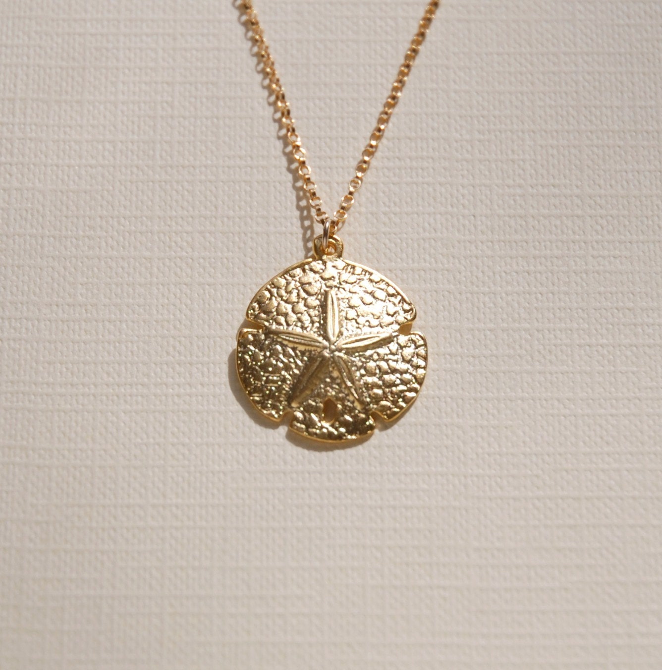 Gold sand dollar necklace - gold vermeil sand dollar pendant - starfish seashell - gold fill chain - summer beach - gold jewelry - curacao