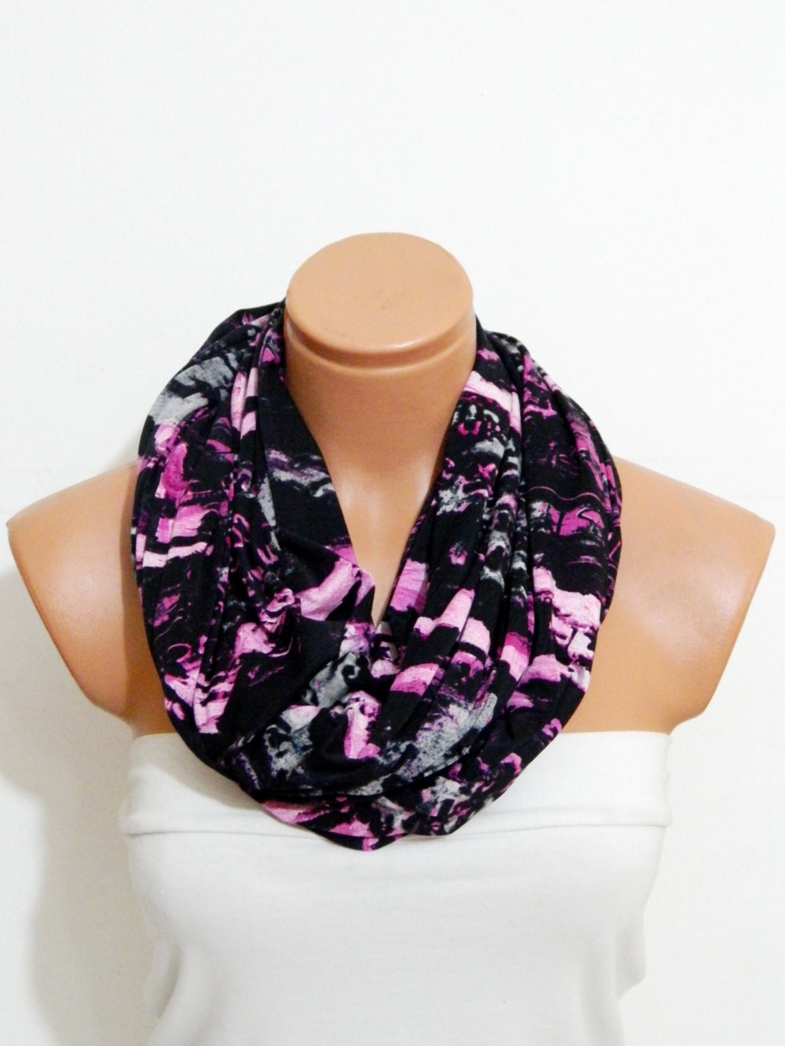 Infinity Scarf ,Black and Pink scarf,Loop scarf, Circle Scarf ,Jersey Scarf,Womens Accessories.