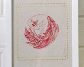Indian Fox, screen print, limited edition art print, 18x 24cm, handmade recycled paper, 3 colour screenprint, gold, bronze, pinky red,