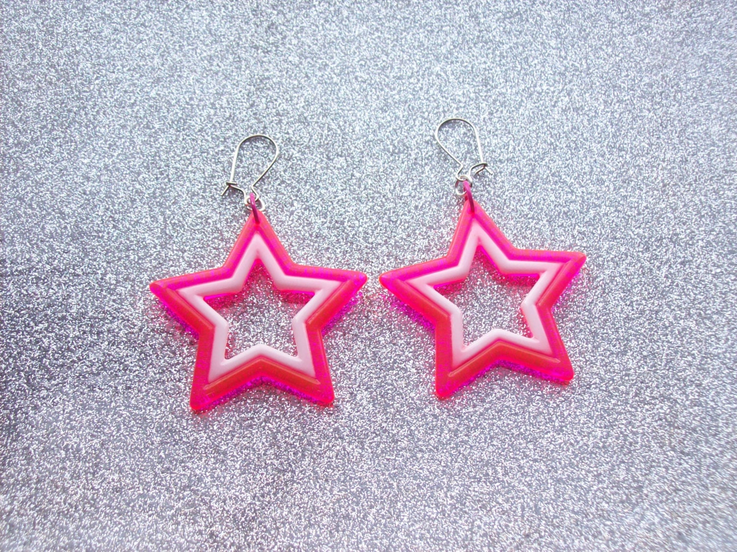 Neon Pink Star Earrings