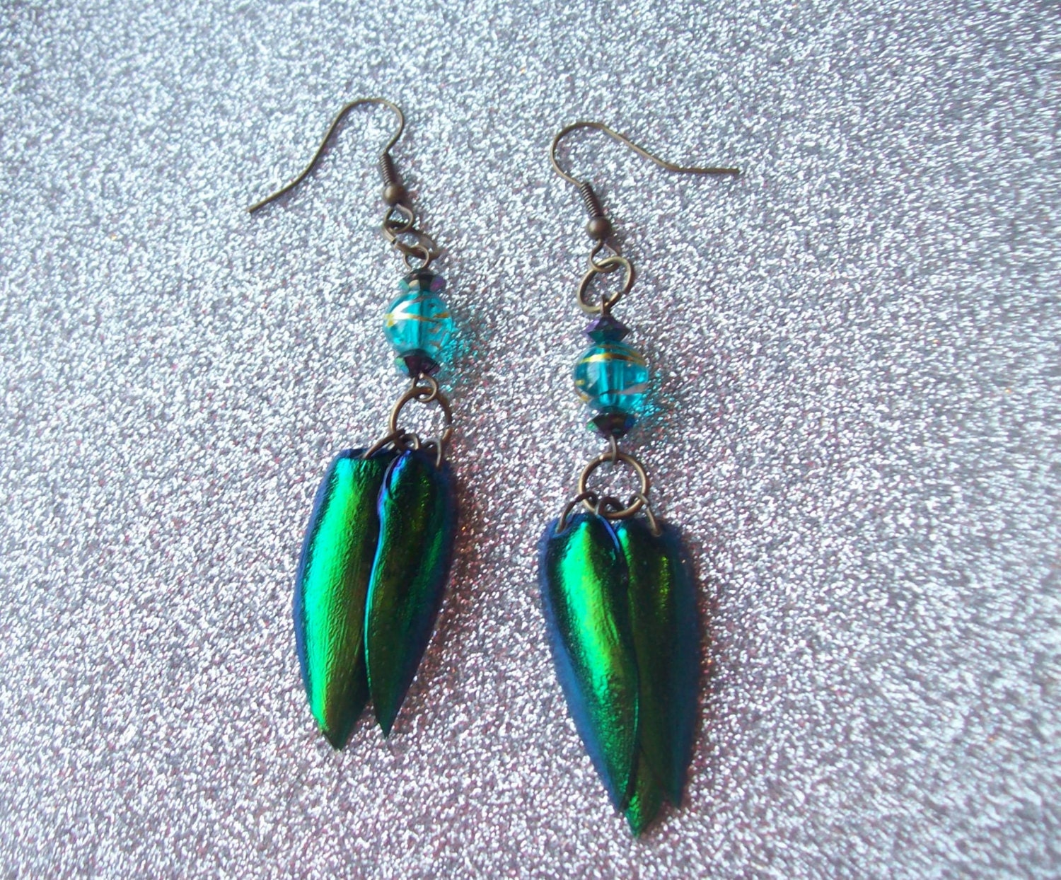 Mystic - Beaded Jewel Beetle Wing Earrings