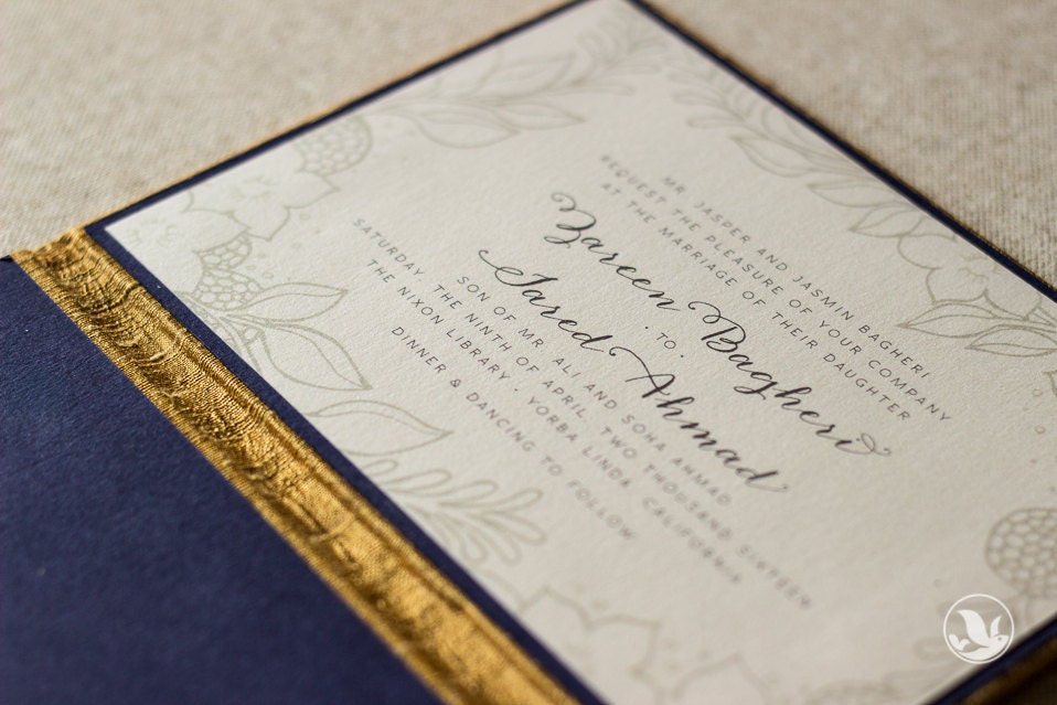 Sample Silk Folio Keepsake and Invitation Set - Zareen - Floral Illustration Inspired Wedding Invitation