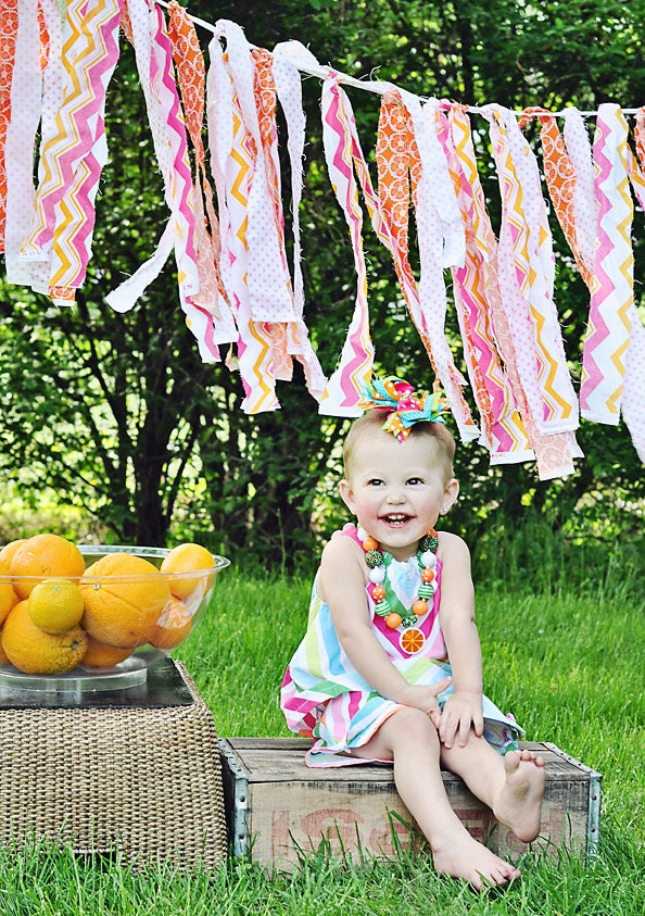 Scrappy Chic Fabric Banner Photography Prop - Orange Slices Orange-Aid Banner Bunting