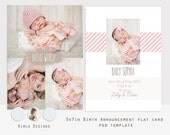 INSTANT DOWNLOAD 5x7 in Birth Announcement flat card, psd template, Baby Baby, vol1