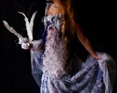 Lace Wedding Gown , or party dress , long twenties style with Steam Punk Ostrich feather Headdress