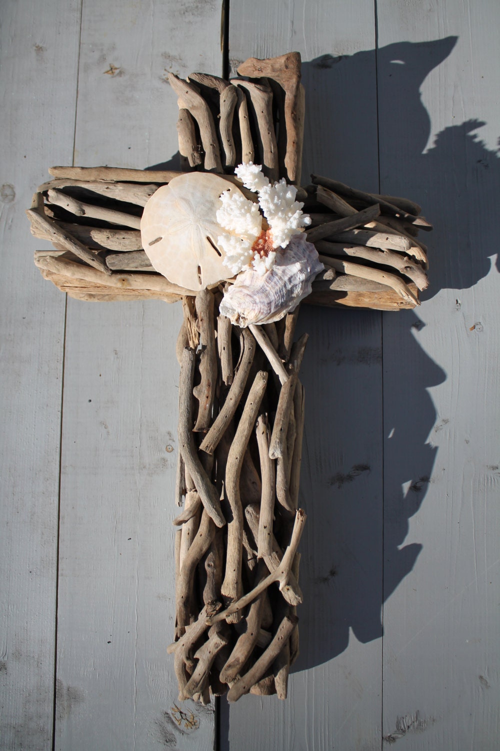 Driftwood Seashell Cross