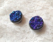 1/2" 7/16" Organic Cobalt Blue Drusy Plugs Made to Order