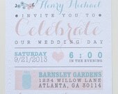 Calligraphy Wedding Invitation / / Rustic Country Wedding / / Wood Grain Paper / / Pink & Turquoise