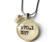 White Hot Summer Dewey Decimal Card Catalog with Czech Glass Drop and Sterling Silver Chain Necklace