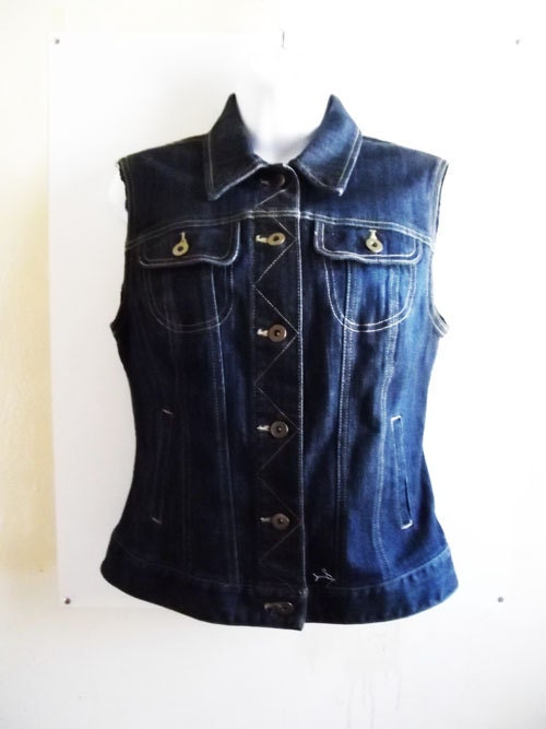 90s U.S.A. Denim American Flag Sequin Vest - Size S - Women's Vintage Clothing