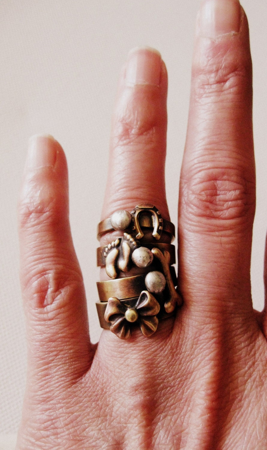 Bow Ring Novelty Geekery Rustic Brass Silver Balls Metalsmith Jewelry Handmade