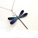 Dragonfly necklace, Dragonfly jewelry, Dragonfly, Unique handmade dragonfly with silver spiral, Silver blue real feather dragonfly necklace