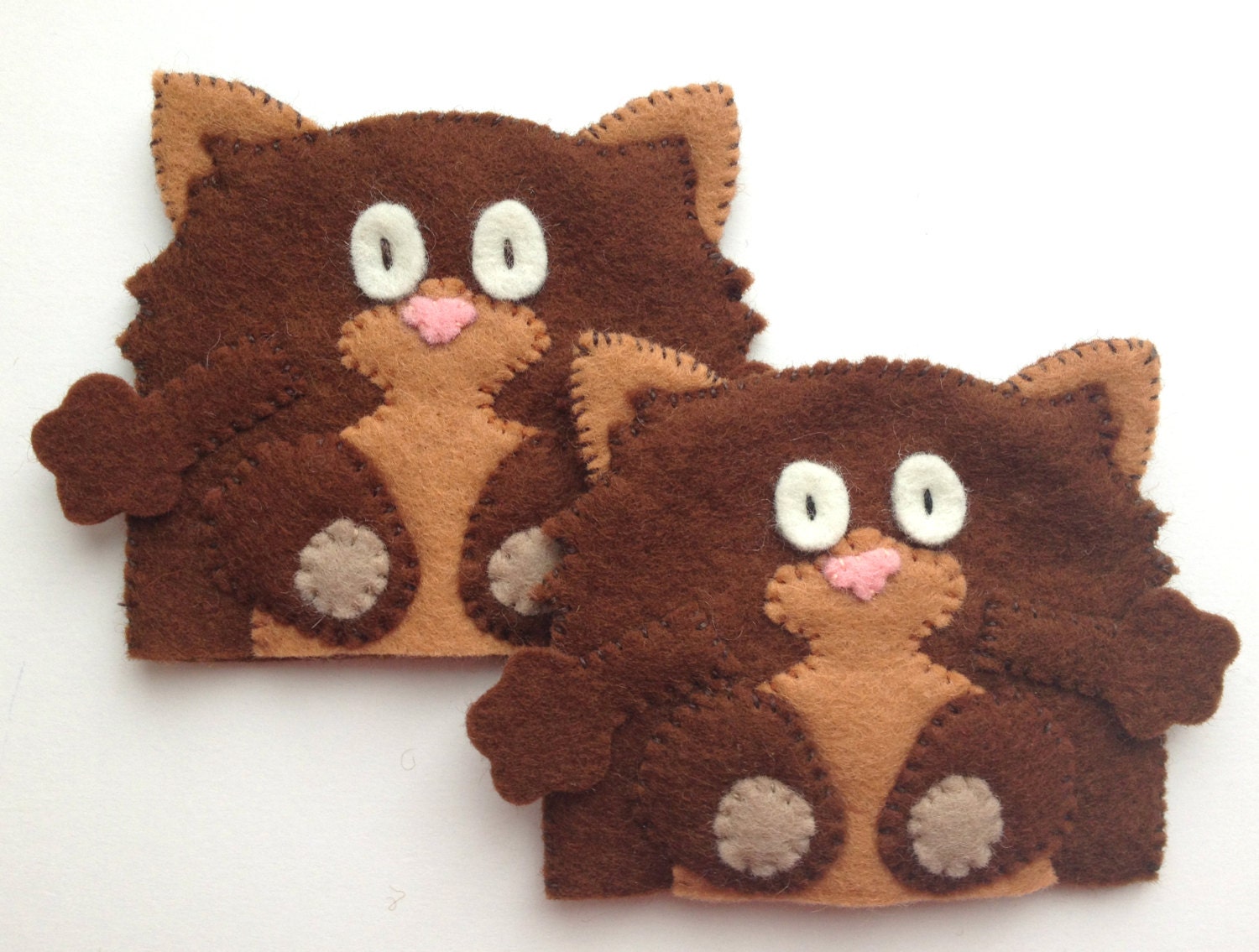 Egg Cosy Wool Felt Cat Pair Brown