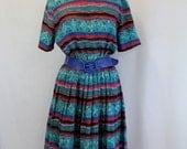 XL Vintage Dress Tribal Print Teal and Red