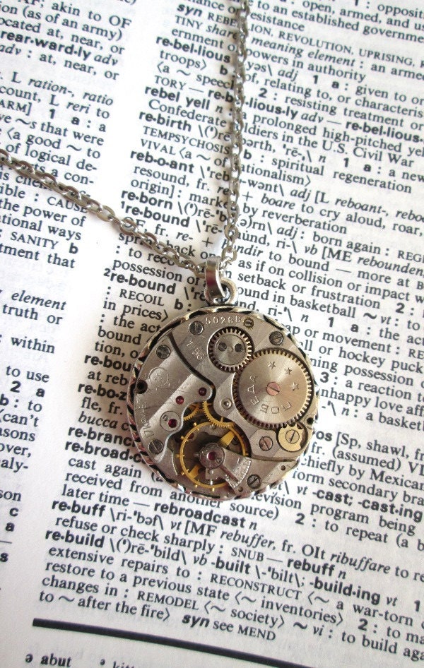 Watch movement antique steampunk style pendant necklace