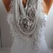 Light Gray Cotton Shawl/ Scarf - Headband -Cowl with Lace Edge
