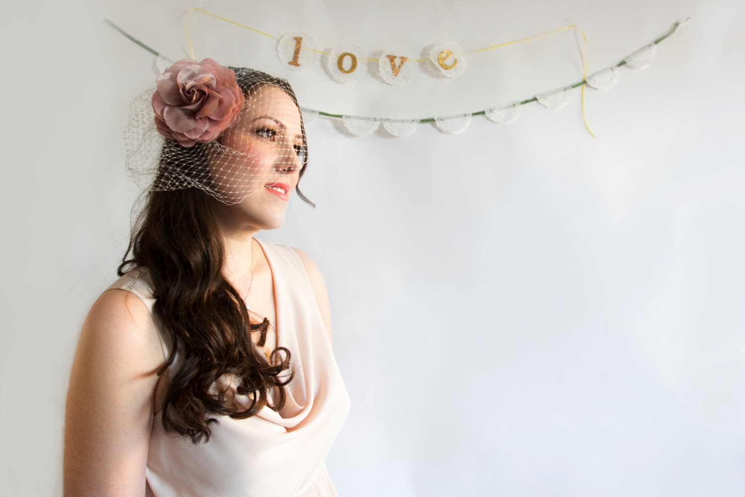 bridal vintage rose bridal veil bridal blusher bridal headpiece hairpiece