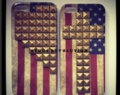 STUDDED AMERICAN FLAG iPhone 5 case-bronze studs cross on iphone5 cover,stud on apple phone case,custom stud case,studs revolution