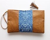 P O R C E L A I N / Blue & Brown leather and velvet clutch