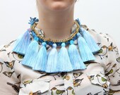AQUA/ Leather & Cotton tribal necklace
