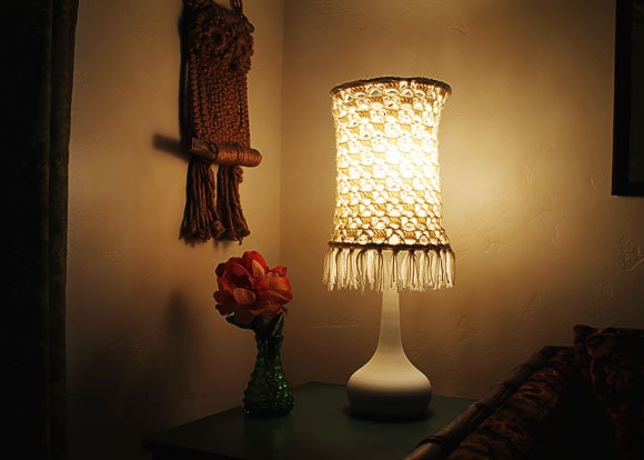 Fringe Crocheted Lamp Shade, Bohemian, Retro Inspired Fringe Lampshade, Boho, 1970s Home Decor, 1960s Style, Hipster Decor