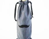 Groomsmen Wine Bag - Slim Mens Wine Bag - Mustache Wine Bag